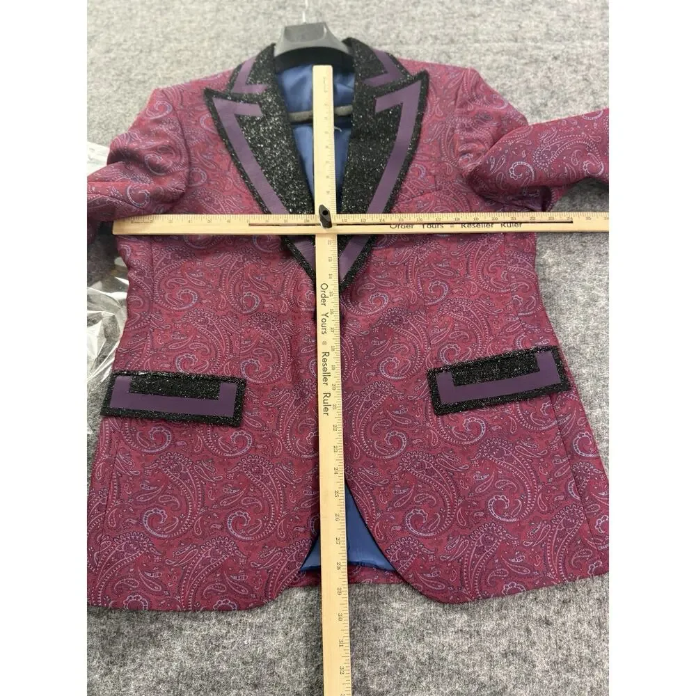 Ziggler Milano Mens Tuxedo Suit Blazer Pants Paisley Red Blue US 46 EU 56 T10